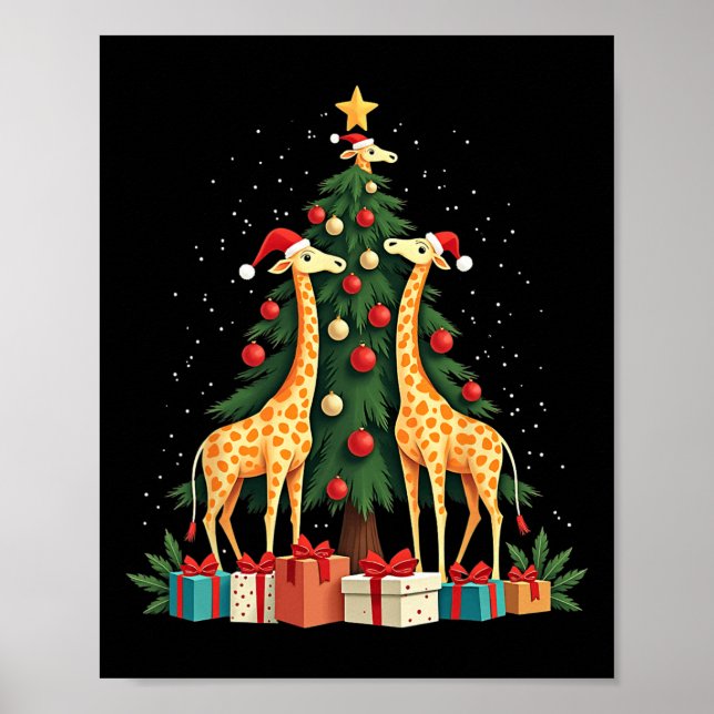 Cute Giraffe Julgran Giraffe Älskare Julafton Ho Poster (Framsidan)
