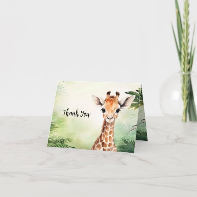 Cute Giraffe Jungle Baby Shower Party Bevalt Tack Kort (Framsida)