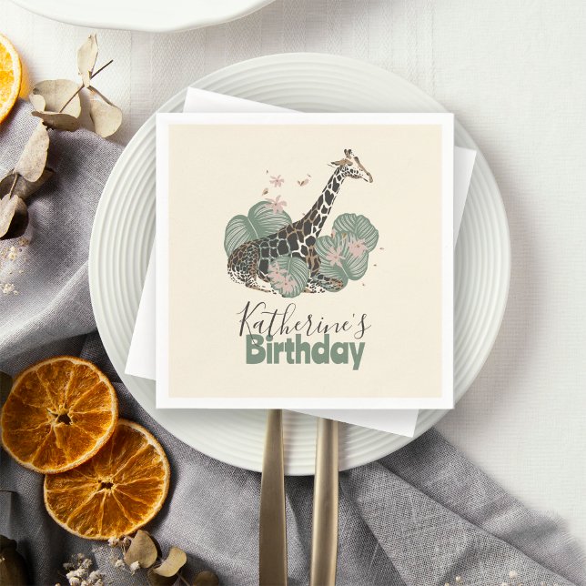 Cute Giraffe Jungle Botanical Animal Birthday   Pappersservett (Skapare uppladdad)