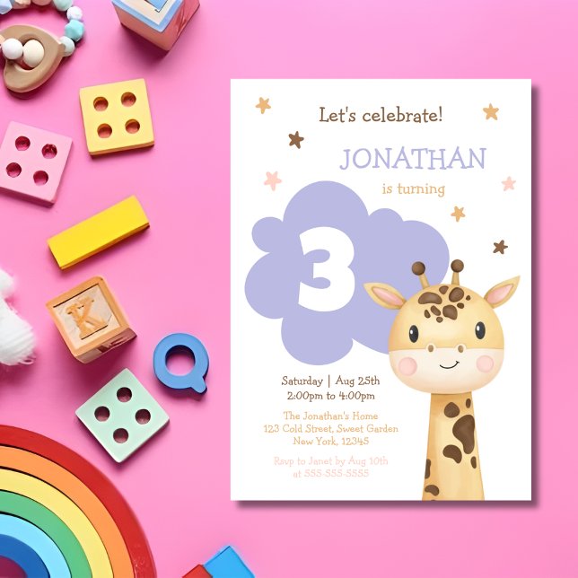 Cute Giraffe Jungle Safari Animal Birthday Inbjudningar (Skapare uppladdad)