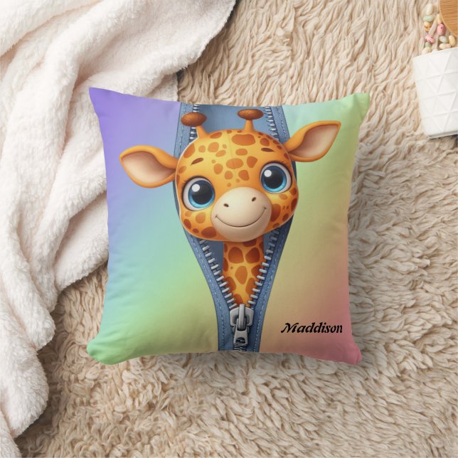 Cute Giraffe Kids Anpassade Namn Kudde (Filt)