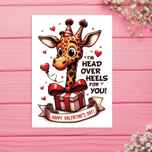 Cute Giraffe l Head over Heels Valentine Helgkort (Skapare uppladdad)