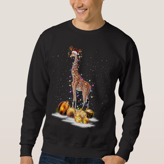 Cute Giraffe Ljus Santa Hat Sweater Julafton Träd  Lång Ärmad Tröja (Framsida)