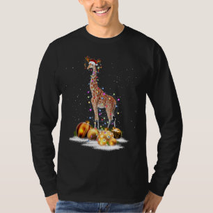 Cute Giraffe Ljus Santa Hat Sweater Julafton Träd  T Shirt