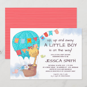 Cute Giraffe Luftballong Baby Shower Inbjudningar