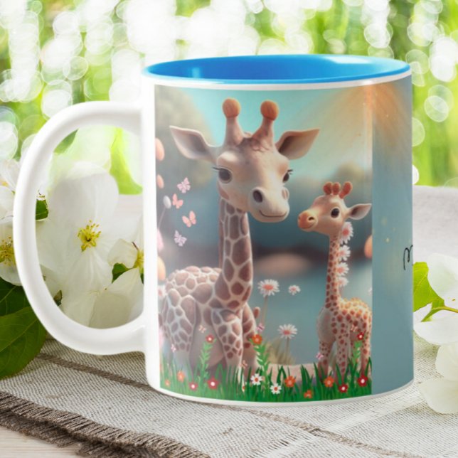Cute Giraffe Mamma & Baby Me & Mini Me Personlig Två-Tonad Mugg (Skapare uppladdad)
