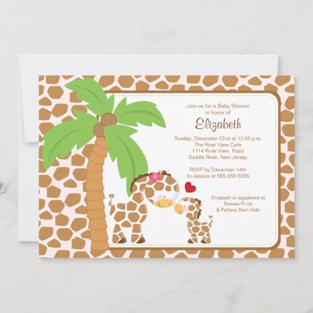 Cute Giraffe Mamma & Baby Neutralt Baby Shower Inbjudningar (Framsida)