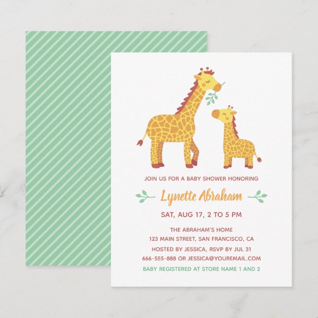 Cute Giraffe Mamma och Baby Shower Inbjudningar (Fram/baksida)