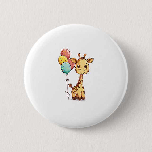Cute Giraffe med ballonger Knapp (Framsida)