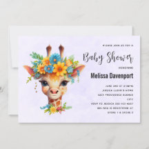 Cute Giraffe med Blommigt Krona Baby Shower