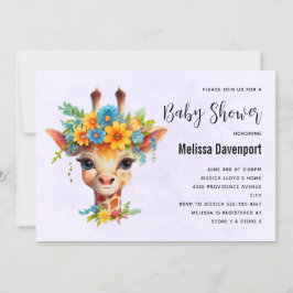 Cute Giraffe med Blommigt Krona Baby Shower Inbjudningar