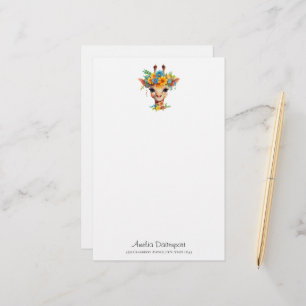 Cute Giraffe med Blommigt Krona Brevpapper