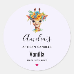 Cute Giraffe med Blommigt Krona Candle Business Runt Klistermärke