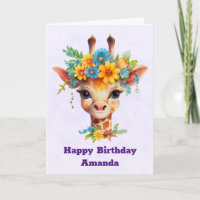 Cute Giraffe med Blommigt Krona födelsedag