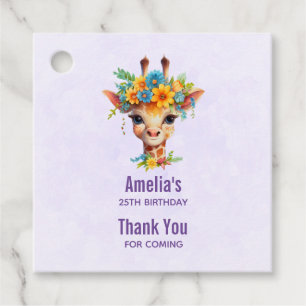 Cute Giraffe med Blommigt Krona Gåvor Etiketter