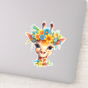 Cute Giraffe med Blommigt Krona Klistermärken