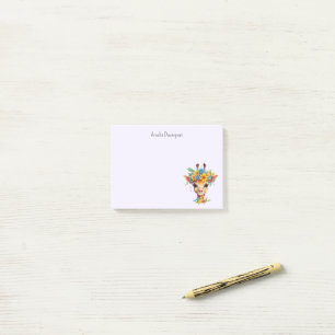 Cute Giraffe med Blommigt Krona Post-it Block