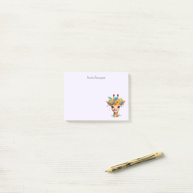 Cute Giraffe med Blommigt Krona Post-it Block (On Desk)