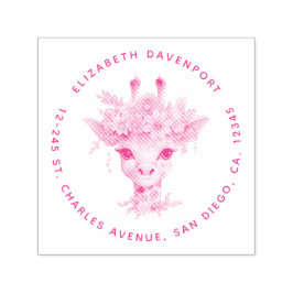 Cute Giraffe med Blommigt Krona Självfärgande Stämpel