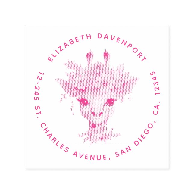 Cute Giraffe med Blommigt Krona Självfärgande Stämpel (Design)