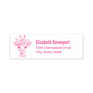 Cute Giraffe med Blommigt Krona Självfärgande Stämpel