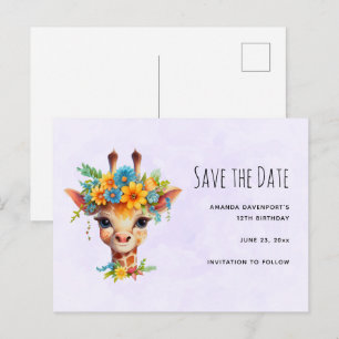 Cute Giraffe med Blommigt Krona Spara datum Inbjudan Vykort