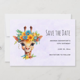 Cute Giraffe med Blommigt Krona Spara Datumet