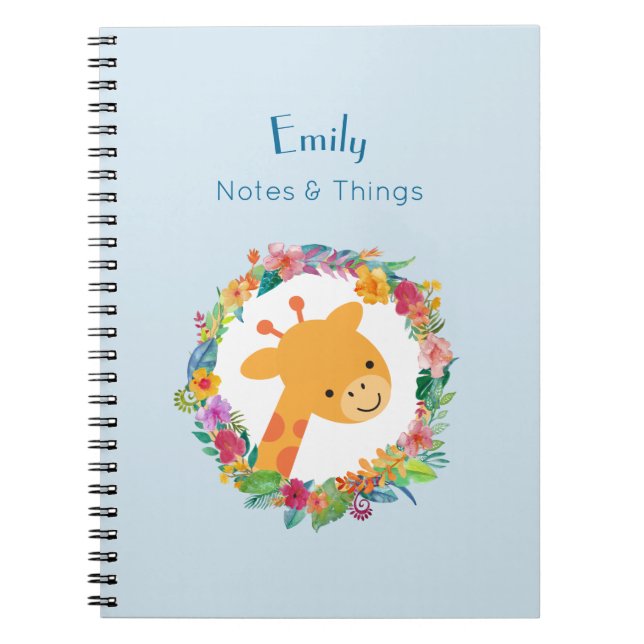 Cute Giraffe med Blommigt Personlig av andedräkt Anteckningsbok Med Spiral (Framsidan)