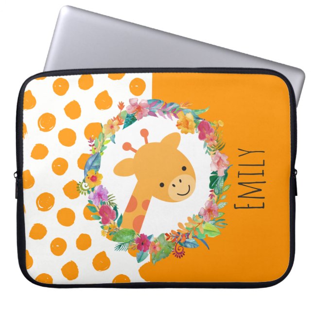 Cute Giraffe med Blommigt Personlig av andedräkt Laptop Fodral (Framsidan)