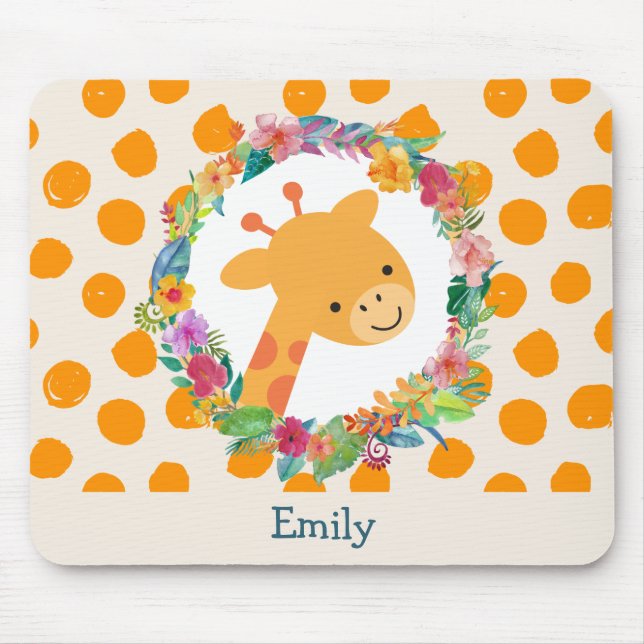 Cute Giraffe med Blommigt Personlig av andedräkt Musmatta (Framsidan)