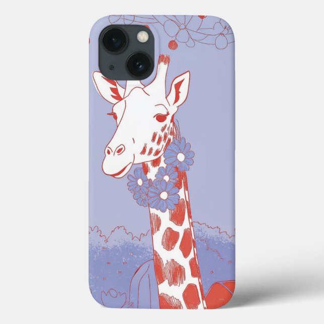 Cute giraffe med blommor, lilac pop art (Baksida)