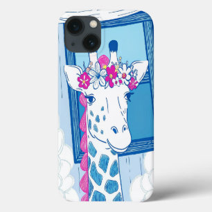 Cute giraffe med blommor popart