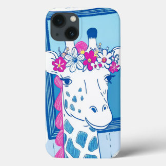 Cute giraffe med blommor popart