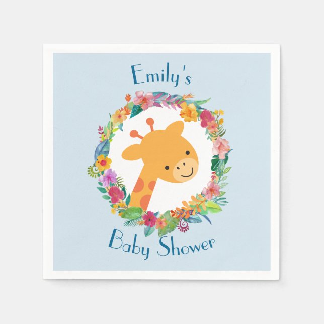 Cute Giraffe med en Blommigt för andningsbarn Pappersservett (Framsidan)