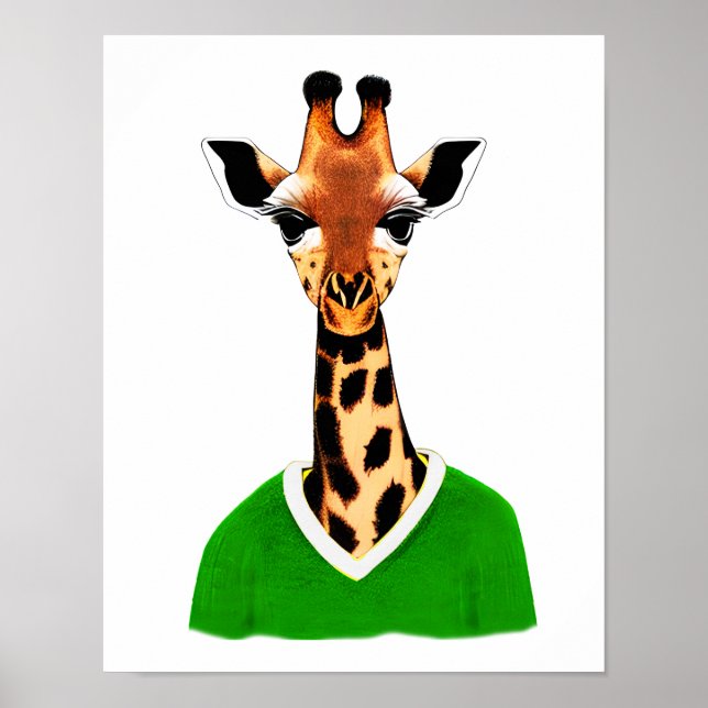 Cute Giraffe med en Grönt Sweater Print Poster (Framsidan)