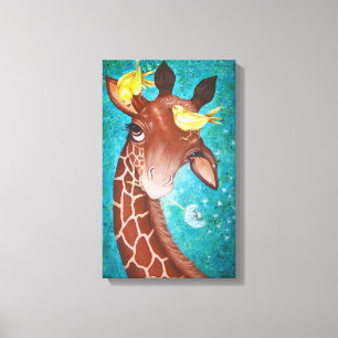 Cute Giraffe med fågelmålning Canvastryck