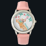 Cute Giraffe med Flower Krona Personlig Armbandsur<br><div class="desc">Med rosa och blåa blommor kan du anpassa dig.</div>