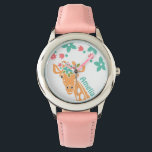 Cute Giraffe med Flower Krona Personlig Armbandsur<br><div class="desc">Med rosa och blåa blommor kan du anpassa dig.</div>