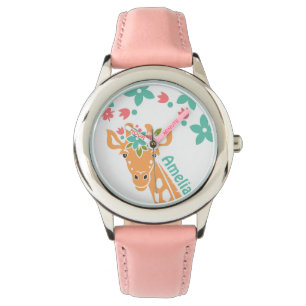 Cute Giraffe med Flower Krona Personlig Armbandsur
