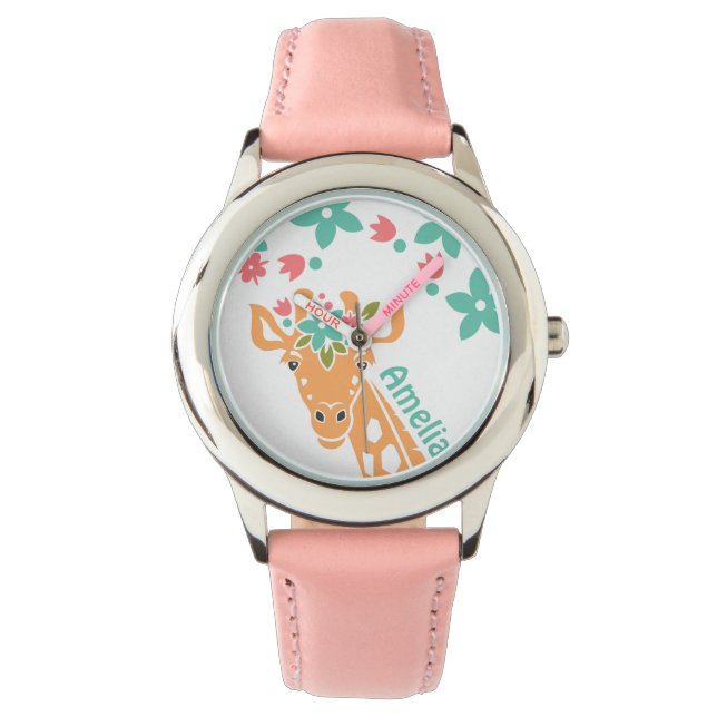 Cute Giraffe med Flower Krona Personlig Armbandsur (Framsida)
