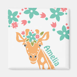 Cute Giraffe med Flower Krona Personlig Magnet