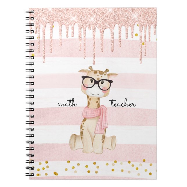 Cute Giraffe med Glass Math Teacher Anteckningsbok (Framsidan)