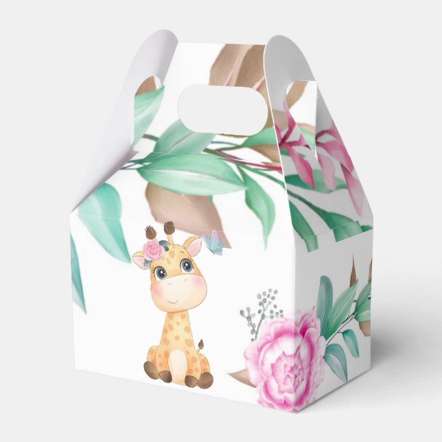 Cute Giraffe med Rosa Peony Girl Baby Shower Presentaskar (Framsidan Sidan)