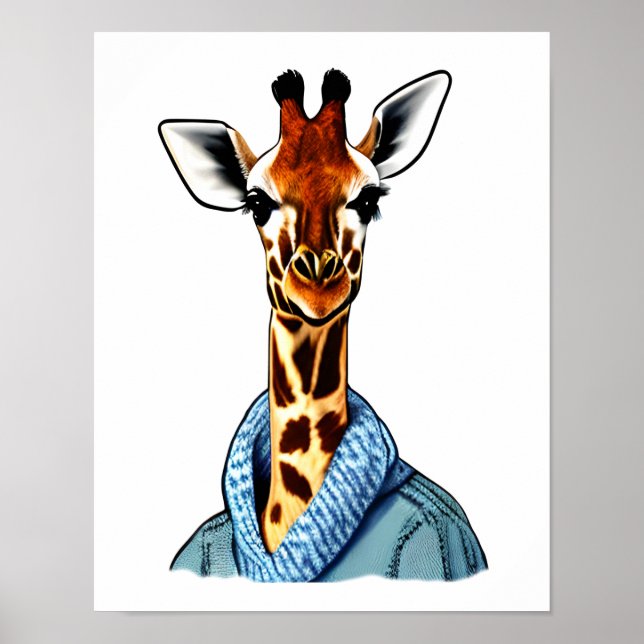 Cute Giraffe med utskrift av Denim Jacka Poster (Framsidan)