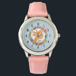 Cute Giraffe med vattenfärgad Blommigt Utandning Armbandsur<br><div class="desc">En personlig med en illustration av ett sött giraffe ansikte,  omgiven av en krans av tropiska vattenfärgblommor. Färgfull och söt.</div>