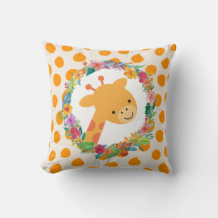 Cute Giraffe med vattenfärgad Blommigt Utandning Kudde