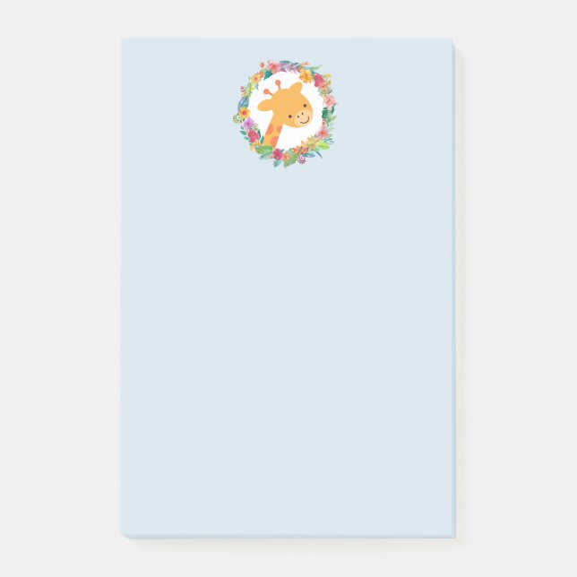 Cute Giraffe med vattenfärgad Blommigt Utandning Post-it Block (Framsida)