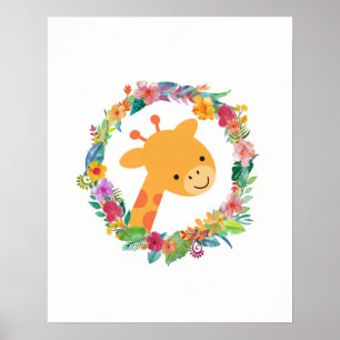 Cute Giraffe med vattenfärgad Blommigt Utandning Poster