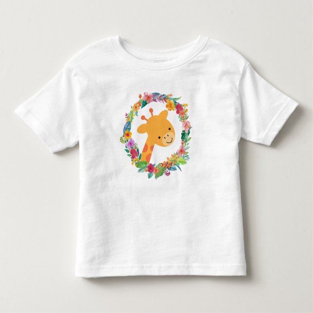 Cute Giraffe med vattenfärgad Blommigt Utandning T Shirt (Framsida)