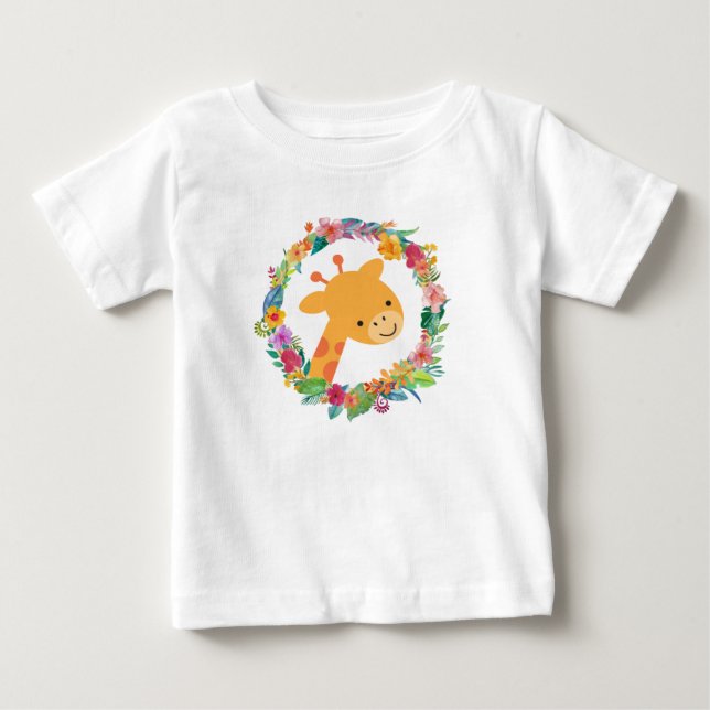 Cute Giraffe med vattenfärgad Blommigt Utandning T Shirt (Framsida)